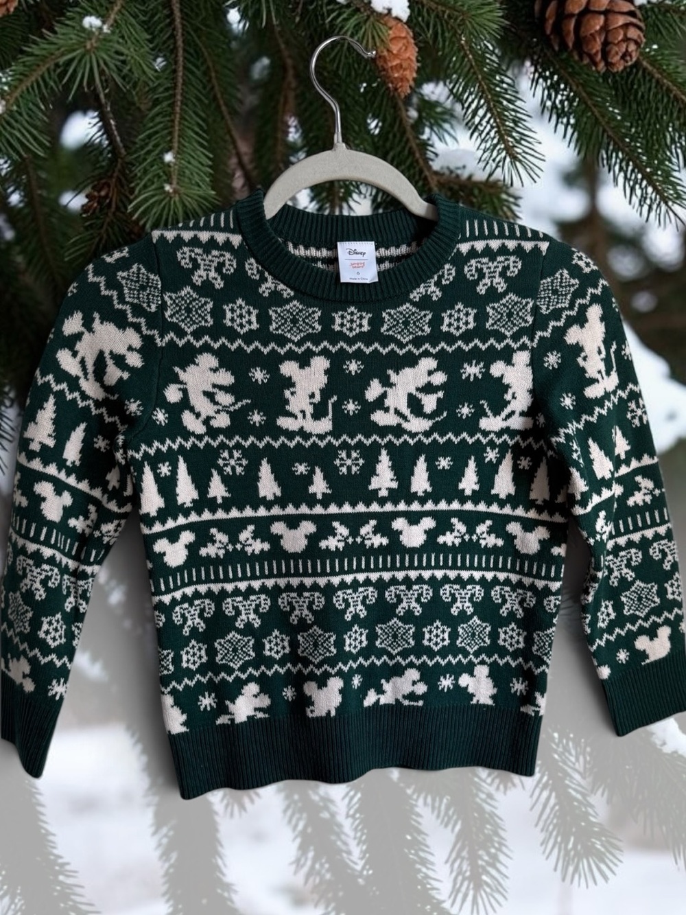 Disney Dark Green & Cream Mickey Fair Isle Crewneck Sweater